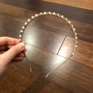 Vintage Gold Rhinestone Pearl Headband Hair Band